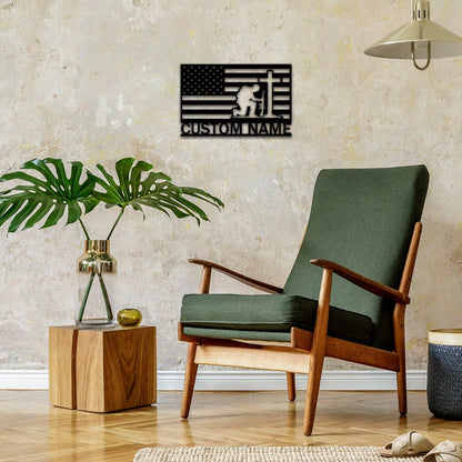 Custom US Flag Soldier Sign,Military Gift,Soldier Silhouette Sign,Army Veteran Gift,Memorial Sign,Soldier Kneeling,Cross Wall Art