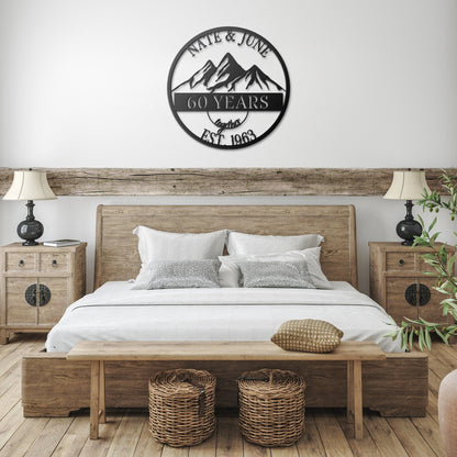 60th Anniversary Gift, Parents Diamond Anniversary, 60 Year Anniversary Sign, Wedding Anniversary Metal Wall Art, Mountainss Metal Sign