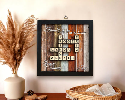 Family Gift,Custom Scrabble Family Name Frame,Crossword Scrabble Puzzle Sign,Grandparents Gift,Letter Tile Art,Grandma Gift,Rustic Decor